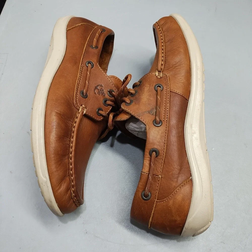 SAS Decksider Boat Shoes Men 11.5M Brown White Comfort Footbed Lace Up Round Toe